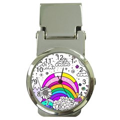 Rainbow Fun Cute Minimal Doodle Drawing 3 Money Clip Watches by Jancukart