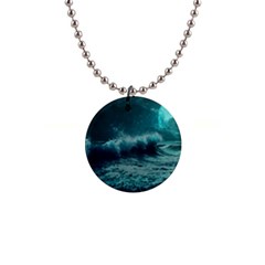 Waves Ocean Sea Tsunami Nautical 2 1  Button Necklace by Jancukart