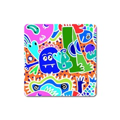 Crazy Pop Art - Doodle Buddies  Square Magnet by ConteMonfrey