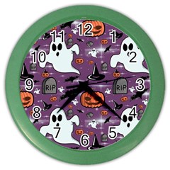 Pumpkin Ghost Witch Hat Halloween Sketch Holiday Color Wall Clock by Ravend