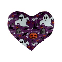 Pumpkin Ghost Witch Hat Halloween Sketch Holiday Standard 16  Premium Heart Shape Cushions by Ravend