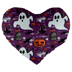 Pumpkin Ghost Witch Hat Halloween Sketch Holiday Large 19  Premium Heart Shape Cushions by Ravend