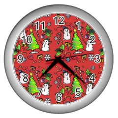 Santa Snowman Gift Holiday Christmas Cartoon Wall Clock (silver) by Ravend