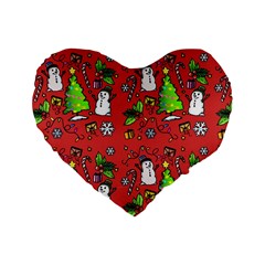 Santa Snowman Gift Holiday Christmas Cartoon Standard 16  Premium Heart Shape Cushions by Ravend