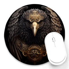 Eagle Ornate Pattern Feather Texture Round Mousepad by Ravend