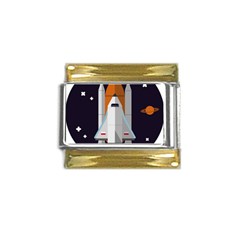 Rocket Space Universe Spaceship Gold Trim Italian Charm (9mm) by Salman4z