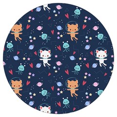 Cute Astronaut Cat With Star Galaxy Elements Seamless Pattern Round Trivet by Salman4z