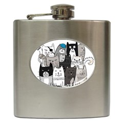 Cute Cat Hand Drawn Cartoon Style Hip Flask (6 Oz) by Salman4z