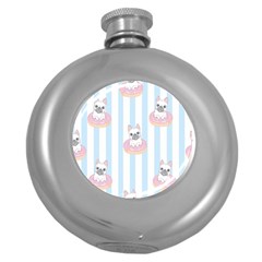 French Bulldog Dog Seamless Pattern Round Hip Flask (5 Oz) by Salman4z