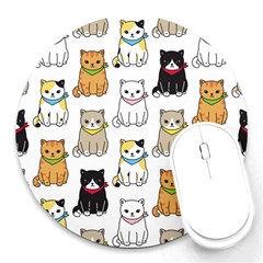 Cat Kitten Seamless Pattern Round Mousepad by Salman4z