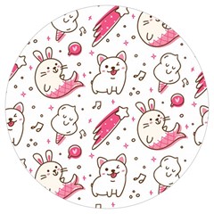 Cute Animal Seamless Pattern Kawaii Doodle Style Round Trivet by Salman4z