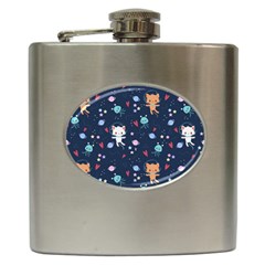 Cute-astronaut-cat-with-star-galaxy-elements-seamless-pattern Hip Flask (6 Oz) by Salman4z