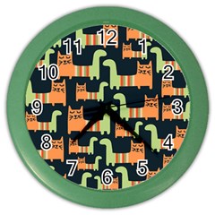 Seamless-pattern-with-cats Color Wall Clock by Salman4z