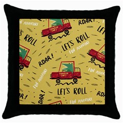 Childish-seamless-pattern-with-dino-driver Throw Pillow Case (black) by Salman4z