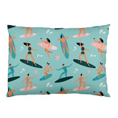 Beach-surfing-surfers-with-surfboards-surfer-rides-wave-summer-outdoors-surfboards-seamless-pattern- Pillow Case (two Sides) by Salman4z