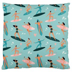 Beach-surfing-surfers-with-surfboards-surfer-rides-wave-summer-outdoors-surfboards-seamless-pattern- Standard Premium Plush Fleece Cushion Case (two Sides) by Salman4z