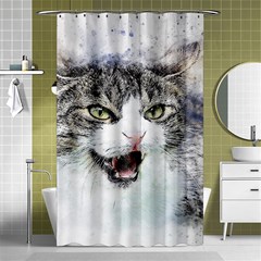 Cat Pet Art Abstract Watercolor Shower Curtain 48  X 72  (small)  by Jancukart