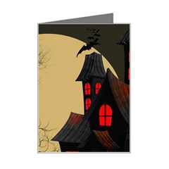 Halloween Moon Haunted House Full Moon Dead Tree Mini Greeting Card by Ravend