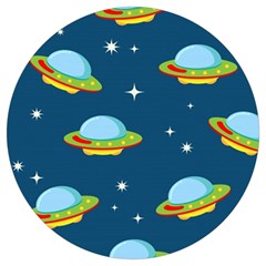 Seamless-pattern-ufo-with-star-space-galaxy-background Round Trivet by Salman4z