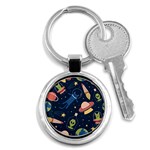 Seamless-pattern-with-funny-aliens-cat-galaxy Key Chain (Round) Front