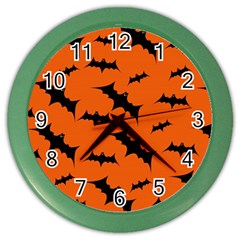 Halloween-card-with-bats-flying-pattern Color Wall Clock by Salman4z