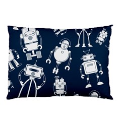 White-robot-blue-seamless-pattern Pillow Case (two Sides) by Salman4z