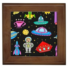 Seamless-pattern-with-space-objects-ufo-rockets-aliens-hand-drawn-elements-space Framed Tile by Salman4z