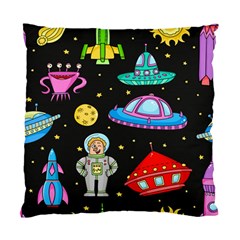 Seamless-pattern-with-space-objects-ufo-rockets-aliens-hand-drawn-elements-space Standard Cushion Case (two Sides) by Salman4z