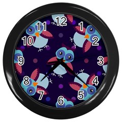 Owl-pattern-background Wall Clock (black) by Salman4z