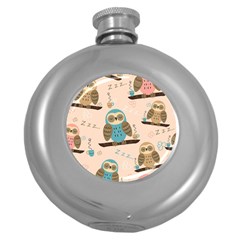 Seamless-pattern-owls-dream-cute-style-pajama-fabric Round Hip Flask (5 Oz) by Salman4z