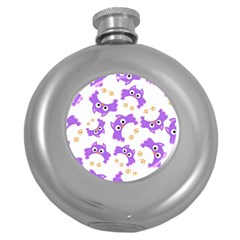 Purple-owl-pattern-background Round Hip Flask (5 Oz) by Salman4z