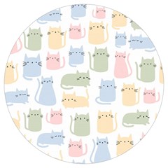 Cute-cat-colorful-cartoon-doodle-seamless-pattern Round Trivet by Salman4z