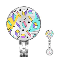 Tridimensional-pastel-shapes-background-memphis-style Stainless Steel Nurses Watch by Salman4z