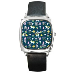 Cute Babies Toys Seamless Pattern Square Metal Watch by pakminggu