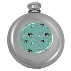 Raccoon Texture Seamless Scrapbooking Hearts Round Hip Flask (5 Oz) by pakminggu