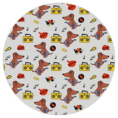 Background Pattern Texture Design Dog Music Round Trivet by pakminggu