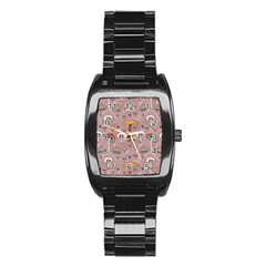 Mushrooms Autumn Fall Pattern Seamless Decorative Stainless Steel Barrel Watch by pakminggu