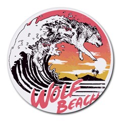 Gray Wolf Beach Waves A Wolf Animal Retro Round Mousepad by pakminggu