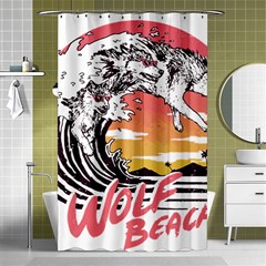 Gray Wolf Beach Waves A Wolf Animal Retro Shower Curtain 48  X 72  (small)  by pakminggu