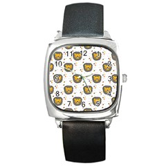 Lion Heads Pattern Design Doodle Square Metal Watch by Mog4mog4