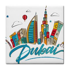 Burj Khalifa Skyline Clip Art Drawing Comic World Tile Coaster by Mog4mog4