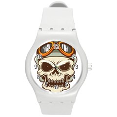 Motorcycle Helmet Skull Clip Art Cranial Skeleton Round Plastic Sport Watch (m) by Mog4mog4