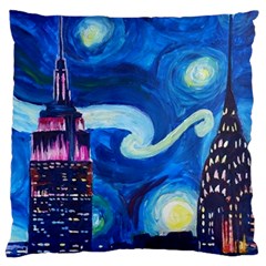 Starry Night In New York Van Gogh Manhattan Chrysler Building And Empire State Building Large Cushion Case (two Sides) by Mog4mog4