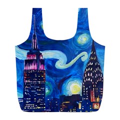 Starry Night In New York Van Gogh Manhattan Chrysler Building And Empire State Building Full Print Recycle Bag (l) by Mog4mog4