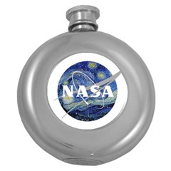 Vincent Van Gogh Starry Night Art Painting Planet Galaxy Round Hip Flask (5 Oz) by Mog4mog4