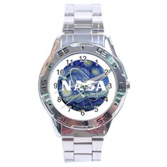 Vincent Van Gogh Starry Night Art Painting Planet Galaxy Stainless Steel Analogue Watch by Mog4mog4