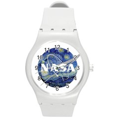 Vincent Van Gogh Starry Night Art Painting Planet Galaxy Round Plastic Sport Watch (m) by Mog4mog4