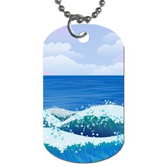 Illustration Landscape Sea Ocean Waves Beach Blue Dog Tag (two Sides) by Mog4mog4