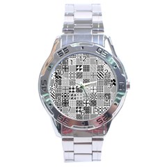 Black And White Geometric Patterns Stainless Steel Analogue Watch by Bakwanart