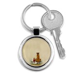 Tiger Sitting Beside Boy Painting Parody Cartoon Key Chain (Round) Front